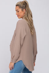 Taupe Crepe Maternity Button Up Shirt