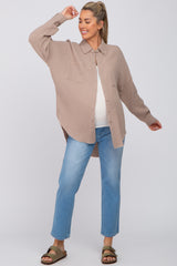 Taupe Crepe Maternity Button Up Shirt