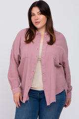 Mauve Crepe Maternity Plus Button Up Shirt