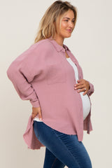 Mauve Crepe Maternity Plus Button Up Shirt