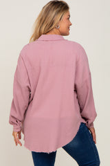 Mauve Crepe Maternity Plus Button Up Shirt