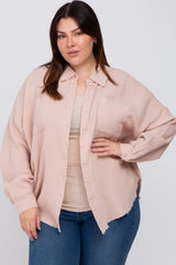 Light Pink Crepe Maternity Plus Button Up Shirt