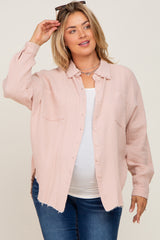 Light Pink Crepe Maternity Plus Button Up Shirt