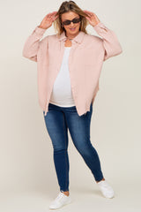 Light Pink Crepe Maternity Plus Button Up Shirt