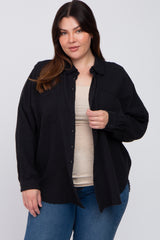 Black Crepe Maternity Plus Button Up Shirt