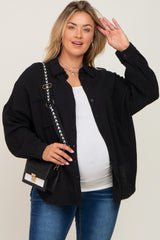 Black Crepe Maternity Plus Button Up Shirt