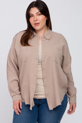 Taupe Crepe Plus Button Up Shirt