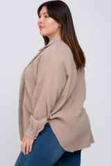 Taupe Crepe Plus Button Up Shirt