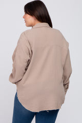 Taupe Crepe Plus Button Up Shirt