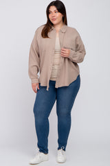 Taupe Crepe Plus Button Up Shirt