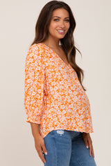 Coral Floral Paisley Button Front 3/4 Sleeve Maternity Blouse