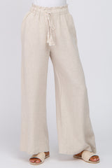 Beige Linen Smocked Waist Pants