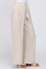 Beige Linen Smocked Waist Pants