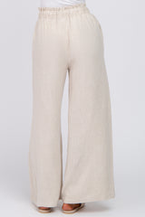 Beige Linen Smocked Waist Pants