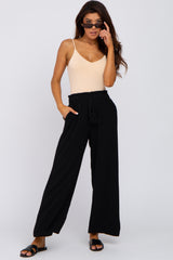 Black Linen Smocked Waist Pants