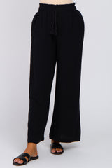 Black Linen Smocked Waist Pants