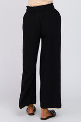 Black Linen Smocked Waist Pants