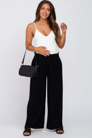 Black Linen Smocked Waist Maternity Pants