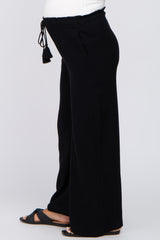 Black Linen Smocked Waist Maternity Pants