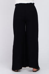 Black Linen Smocked Waist Maternity Pants