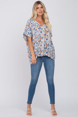 Blue Tropical Floral Short Dolman Sleeve Top