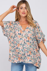 Light Olive Tropical Floral Short Dolman Sleeve Maternity Top