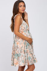 Peach Floral Ruffle Tiered Maternity Dress