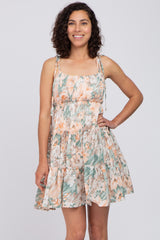 Peach Floral Ruffle Tiered Maternity Dress