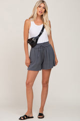 Charcoal Soft Linen Frayed Drawstring Maternity Shorts