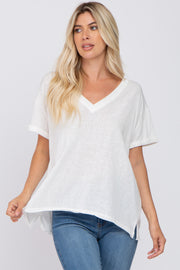 White Basic Rolled Short Sleeve Top