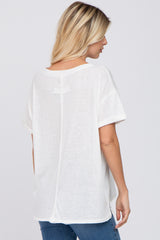 White Basic Rolled Short Sleeve Top