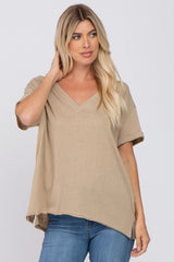 Taupe Basic Rolled Short Sleeve Maternity Top