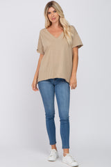 Taupe Basic Rolled Short Sleeve Top