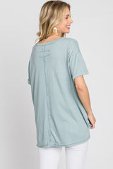 Light Blue Basic Rolled Short Sleeve Top