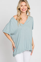 Light Blue Basic Rolled Short Sleeve Top