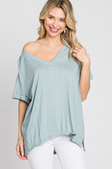 Light Blue Basic Rolled Short Sleeve Top