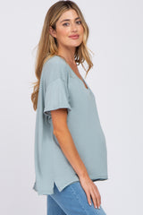 Light Blue Basic Rolled Short Sleeve Maternity Top