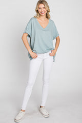 Light Blue Basic Rolled Short Sleeve Top