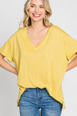 Yellow Basic Rolled Short Sleeve Top