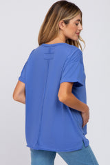 Blue Basic Rolled Short Sleeve Maternity Top