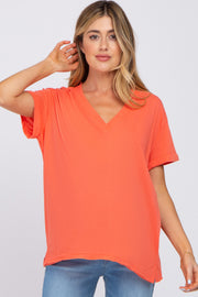 Coral Basic Rolled Short Sleeve Maternity Top