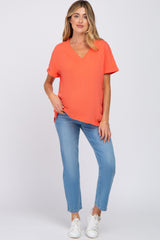 Coral Basic Rolled Short Sleeve Maternity Top