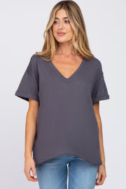 Charcoal Basic Rolled Short Sleeve Maternity Top