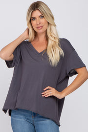 Charcoal Basic Rolled Short Sleeve Top