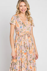 Peach Floral Tiered Maxi Dress