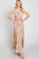 Peach Floral Tiered Maxi Dress