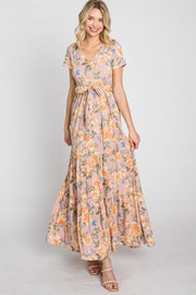 Peach Floral Tiered Maxi Dress