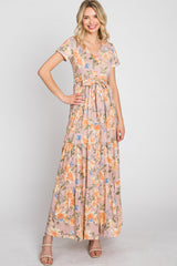 Peach Floral Tiered Maxi Dress