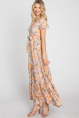 Peach Floral Tiered Maxi Dress