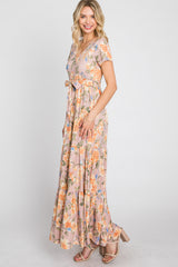 Peach Floral Tiered Maxi Dress